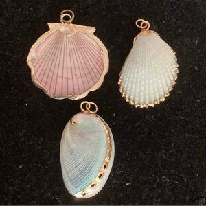 Three 1 to 1 1/2” Gold Dipped Sea Shells Pendants